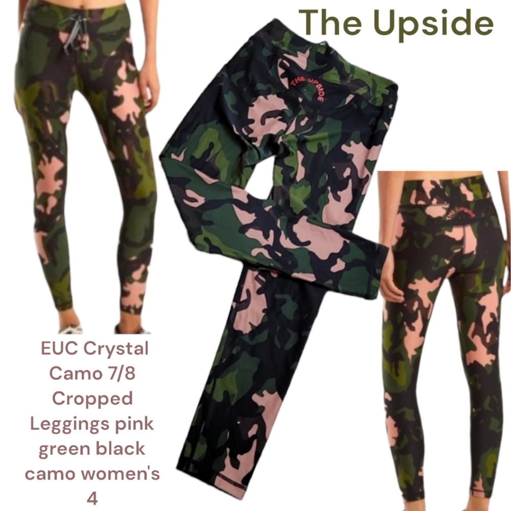 The Upside Crystal Camo 7/8 Crop Leggings women's 4 pink green black camo